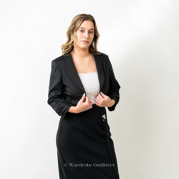 Vintage 80s Black Cropped Dress Blazer Jacket - Picture 3 of 7